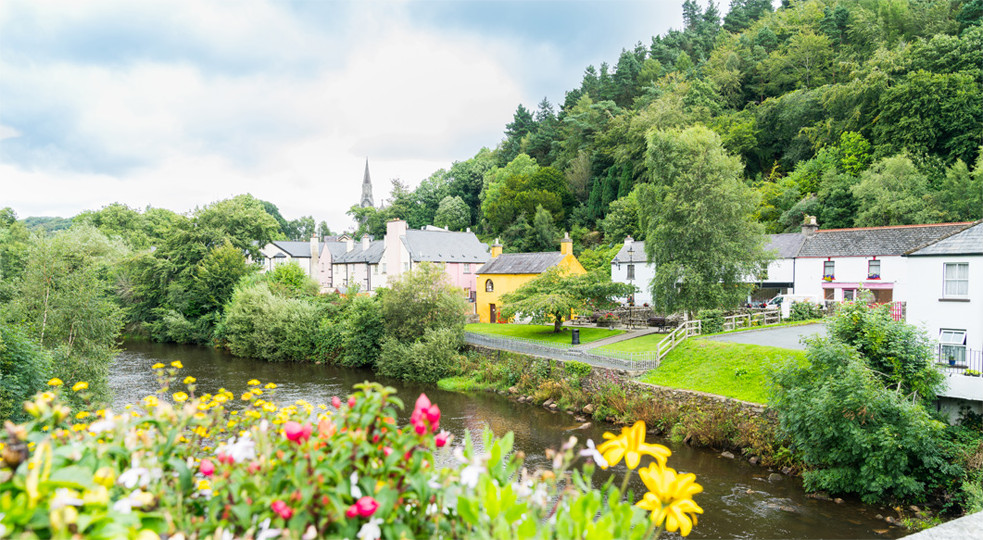 Avoca River flowing through township of Avoca , County Wicklow