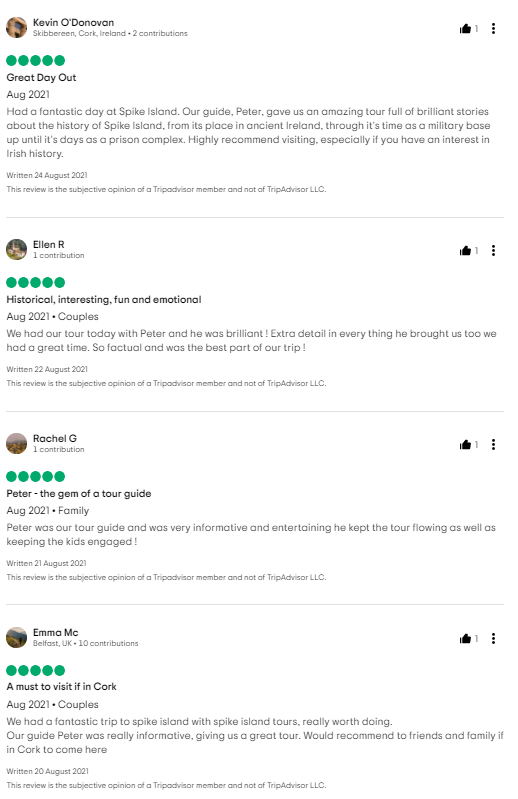 Some reviews from my time as a tour guide on Spike Island, Cork Harbour